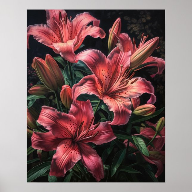 Poster de impresión de arte de flores de lirio ros (Frente)