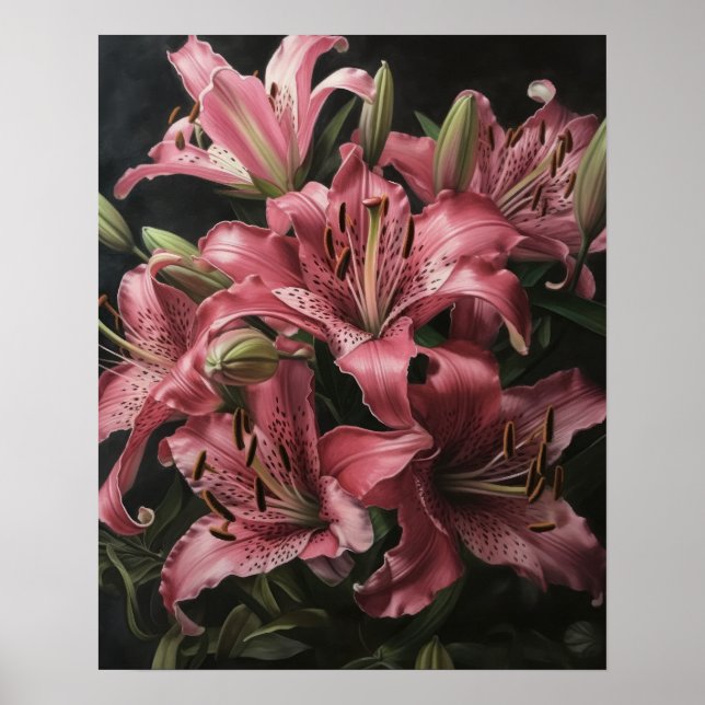 Poster de impresión de arte de flores de lirio ros (Frente)