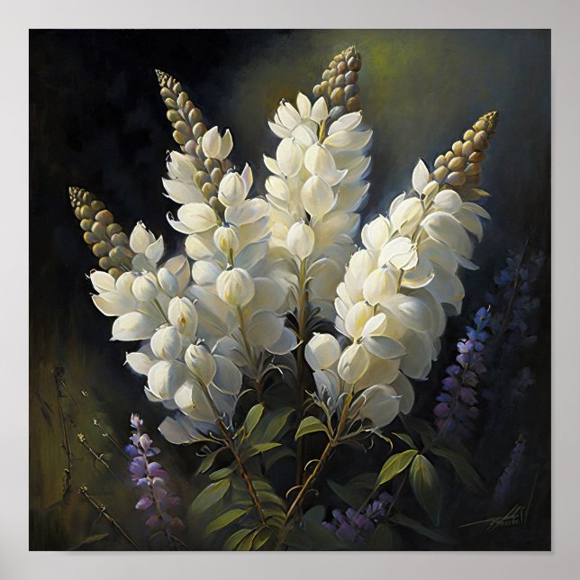 Poster de impresión de arte de flores de lupa blan (Frente)