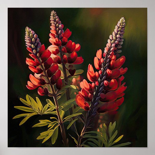 Poster de impresión de arte de flores de lupa roja (Frente)