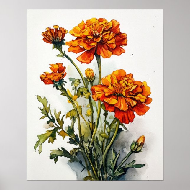 Poster de impresión de arte de flores de Marigold (Frente)