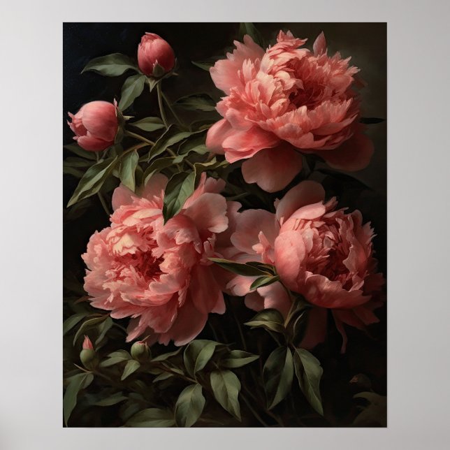 Póster de Impresión de Arte de Flores de Peonía Ro (Frente)