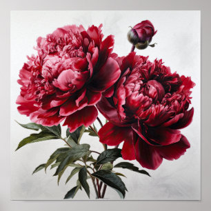 Poster de impresión de arte de flores de Red Peoni