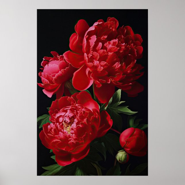 Poster de impresión de arte de flores de Red Peoni (Frente)