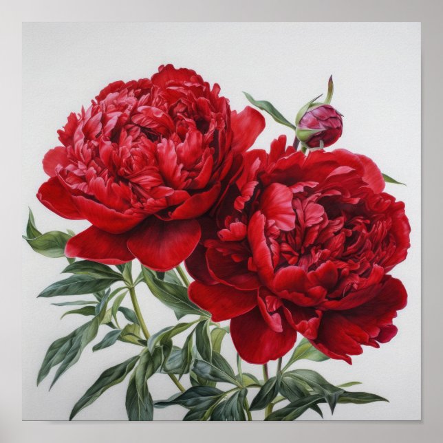 Poster de impresión de arte de flores de Red Peoni (Frente)