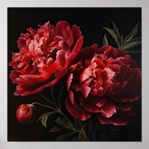 Poster de impresión de arte de flores de Red Peoni