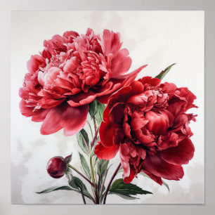 Poster de impresión de arte de flores de Red Peoni