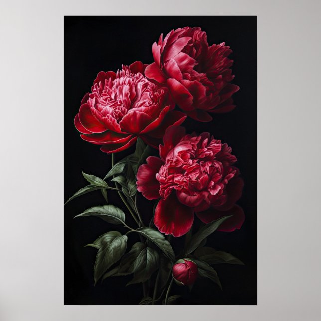 Poster de impresión de arte de flores de Red Peoni (Frente)