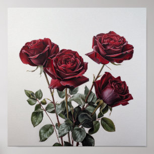 Poster de impresión de arte de flores de rosas roj