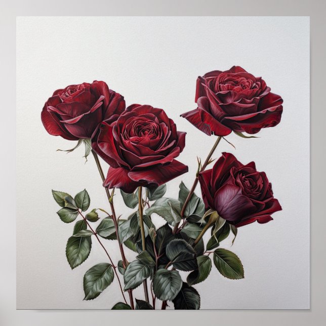 Poster de impresión de arte de flores de rosas roj (Frente)