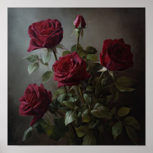 Poster de impresión de arte de flores de rosas roj