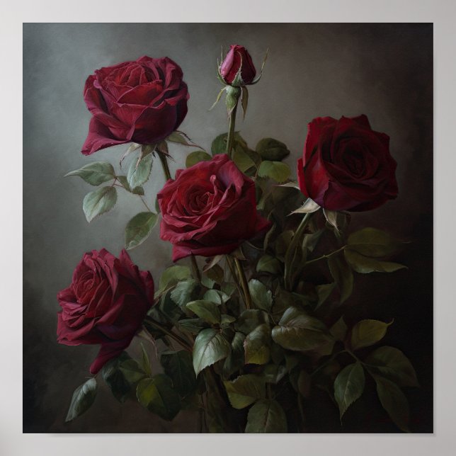 Poster de impresión de arte de flores de rosas roj (Frente)