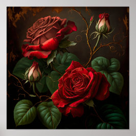 Poster de impresión de arte de flores de rosas roj