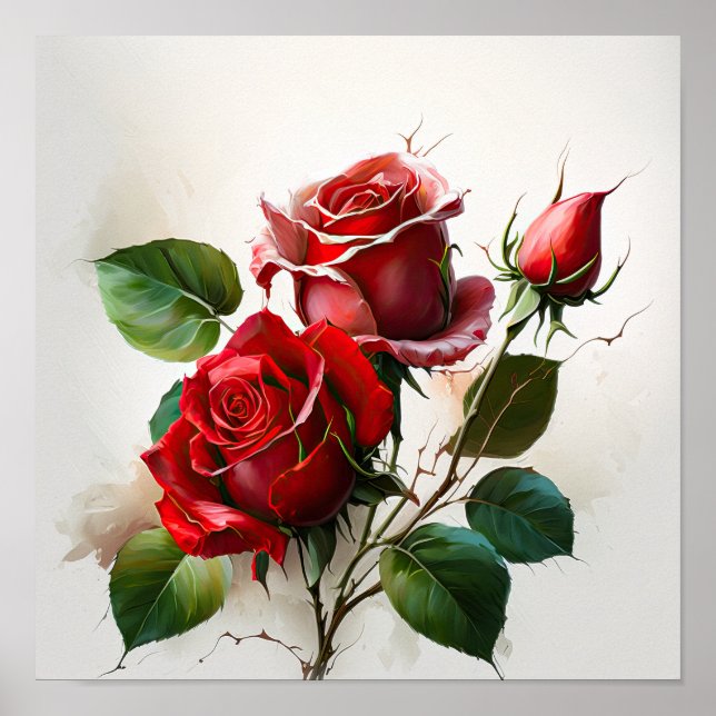 Poster de impresión de arte de flores de rosas roj (Frente)