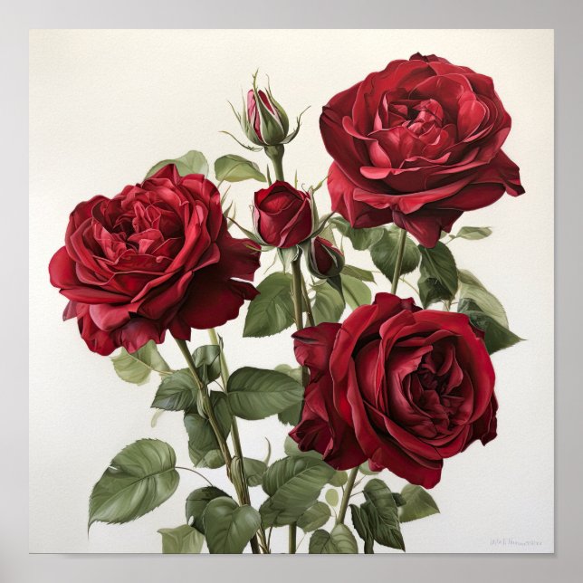 Poster de impresión de arte de flores de rosas roj (Frente)