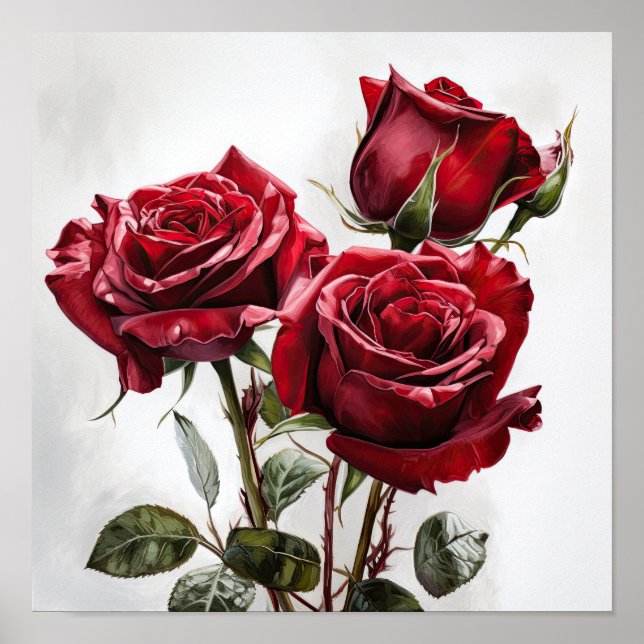 Poster de impresión de arte de flores de rosas roj (Frente)