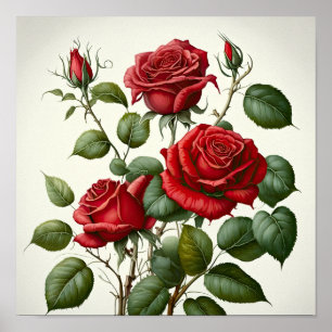 Poster de impresión de arte de flores de rosas roj
