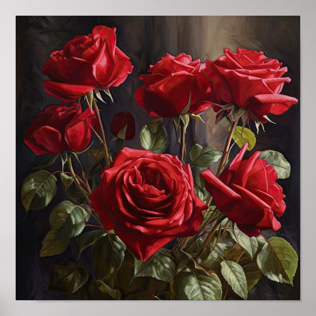 Poster de impresión de arte de flores de rosas roj (Frente)