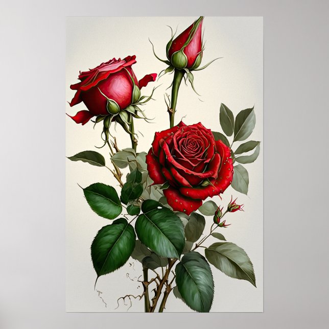 Poster de impresión de arte de flores de rosas roj (Frente)