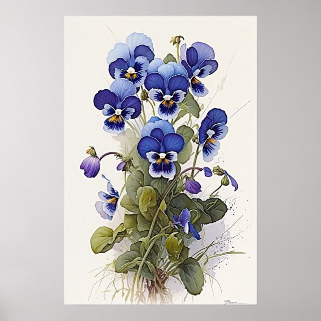 Poster de impresión de arte de flores de violas az (Frente)