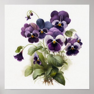 Póster de Impresión de Arte de Flores de Violetas 