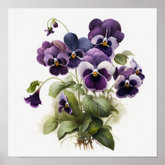 Póster de Impresión de Arte de Flores de Violetas  (Frente)