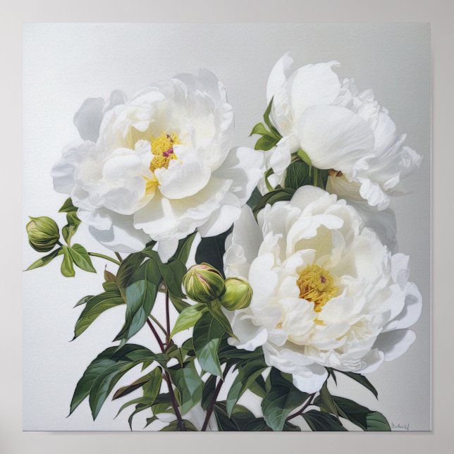 Poster de impresión de arte de flores de White Peo (Frente)