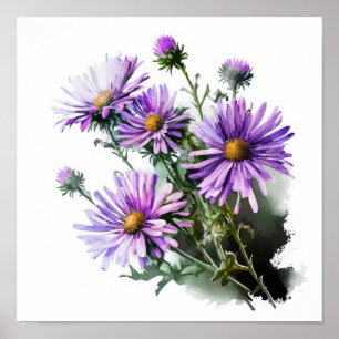 Poster de impresión de arte de flores morado