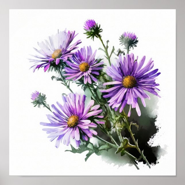 Poster de impresión de arte de flores morado (Frente)