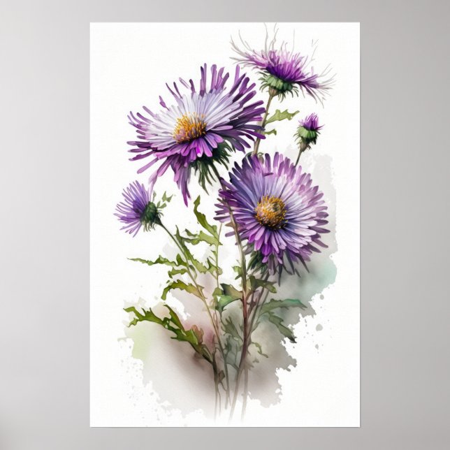 Poster de impresión de arte de flores morado (Frente)
