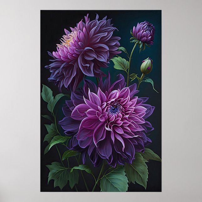 Poster de impresión de arte de flores morado de Da (Frente)