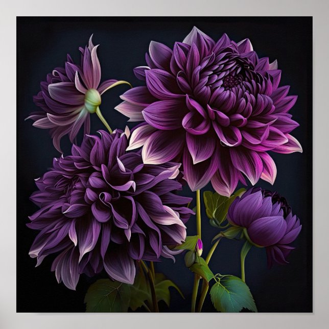 Poster de impresión de arte de flores morado de Da (Frente)