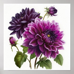 Poster de impresión de arte de flores morado de Da