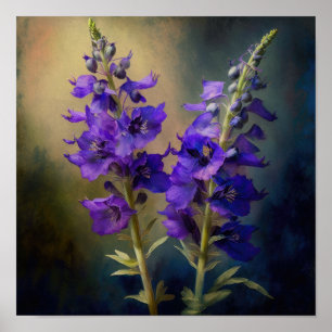 Poster de impresión de arte de flores morado Larks