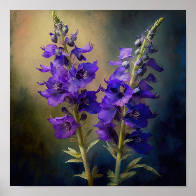 Poster de impresión de arte de flores morado Larks (Frente)