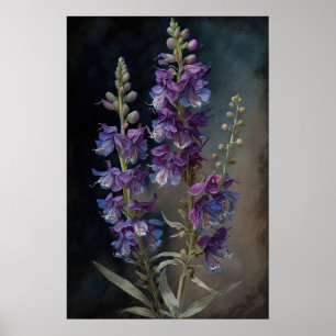 Poster de impresión de arte de flores morado Larks