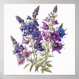 Poster de impresión de arte de flores morado Larks
