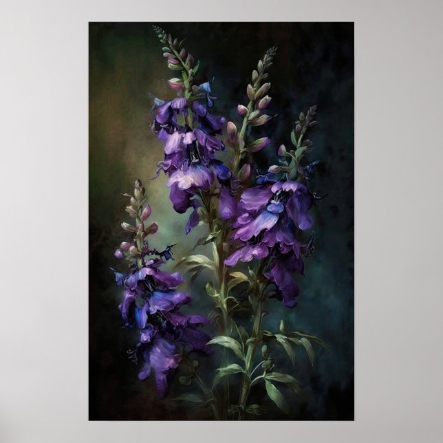 Poster de impresión de arte de flores morado Larks (Frente)