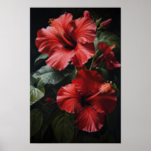 Poster de impresión de arte de flores rojo hibiscu