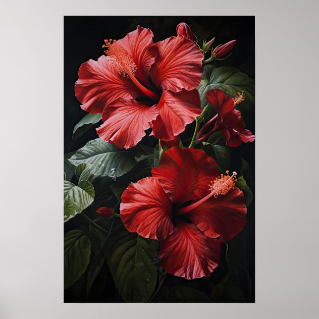 Poster de impresión de arte de flores rojo hibiscu (Frente)