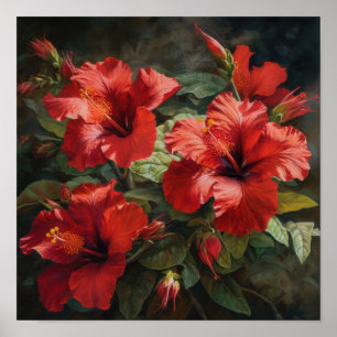 Poster de impresión de arte de flores rojo hibiscu