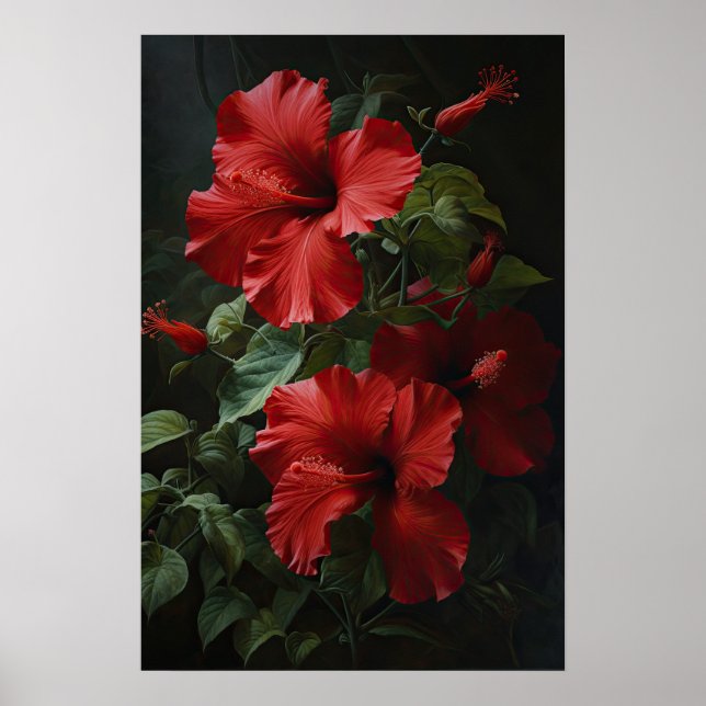 Poster de impresión de arte de flores rojo hibiscu (Frente)