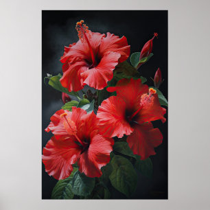 Poster de impresión de arte de flores rojo hibiscu