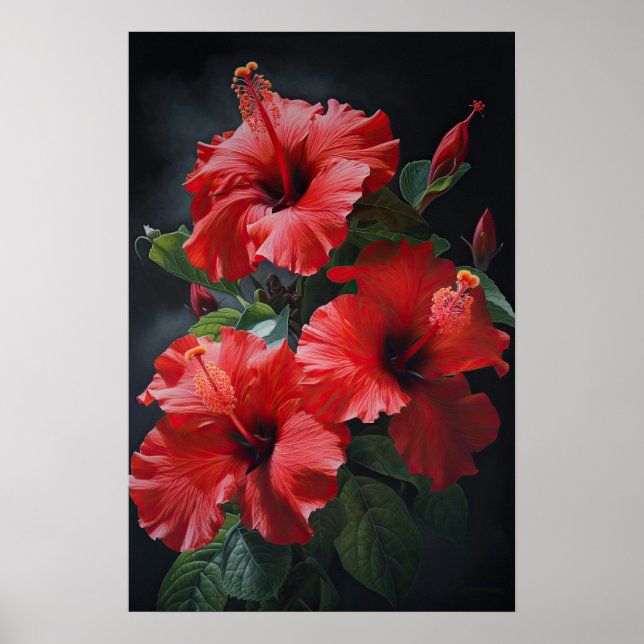 Poster de impresión de arte de flores rojo hibiscu (Frente)