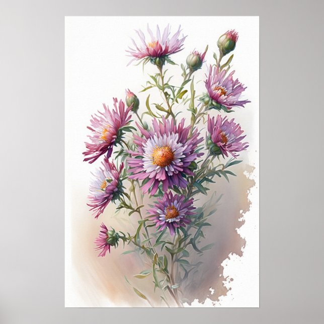 Poster de impresión de arte de flores rosa Aster (Frente)