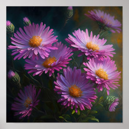 Poster de impresión de arte de flores rosa Aster