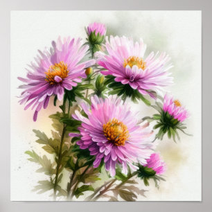 Poster de impresión de arte de flores rosa Aster
