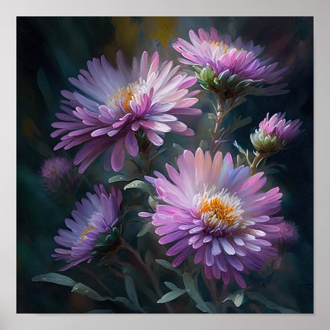 Poster de impresión de arte de flores rosa Aster (Frente)