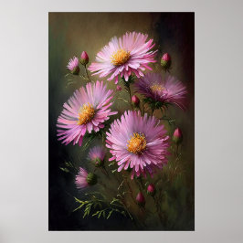 Poster de impresión de arte de flores rosa Aster