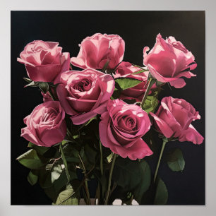 Poster de impresión de arte de flores rosadas